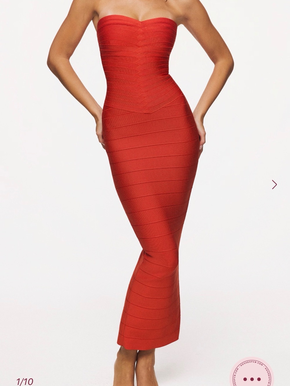 House of CB Strapless the sweetheart Red Midi Bandage Dress